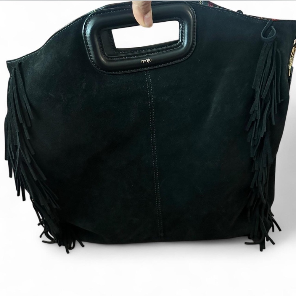 Maje black suede fringe bag